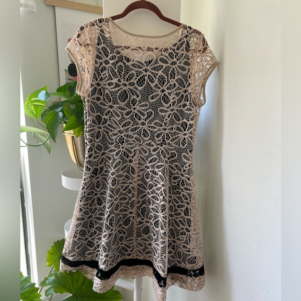 Anthropologie Cotton Lace Dress with Sewn in Black Slip